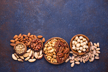 Almonds, pecan, macadamia, pistachio, and cashew