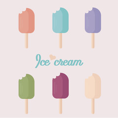 Colorful set of ice cream flat icons . Simple ice cream  in flat style.