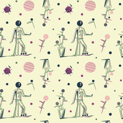 Seampless pattern. Abstract people figurer