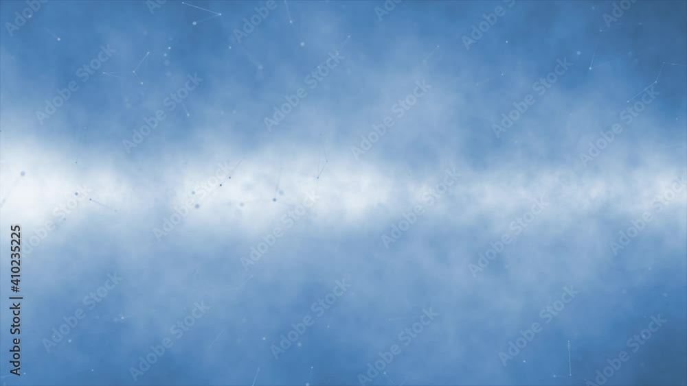 Poster abstract space with flicker dots and lines on foggy white blue texture animation background.