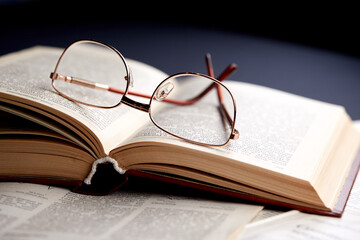 glasses on the book pages
