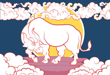 Chinese New Year 2021. White bull on blue background