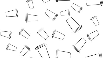 Seamless pattern with black and white ice cream bowls, ice cream bucket, popsicle ice cream, ice cream cones