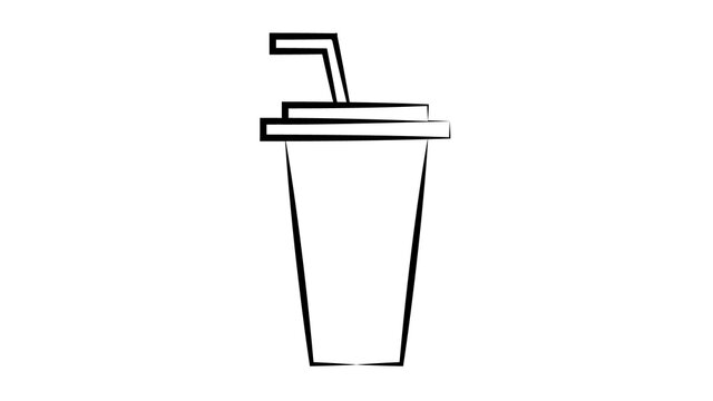 Doodle of disposable glass of paper with soda and straw