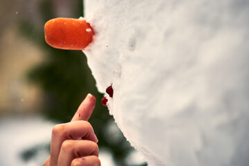 It is built a snowman with carrot as a nose