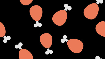 Fried crispy chicken legs seamless pattern on red background. Cartoon fast food drumsticks cooking texture flat illustration