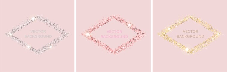 Sparkling dust isolated on pink background with space for text. For social media posts, mobile apps, banners design and web/internet. Glitter style. Vector set.