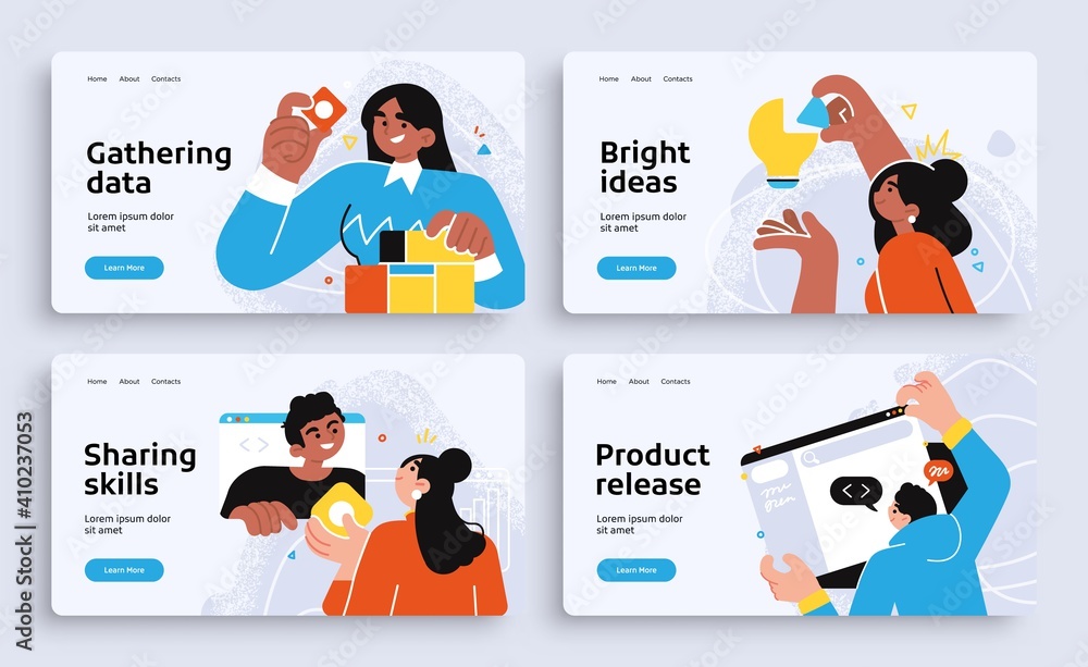 Poster set of presentation slide templates or landing page websites design. business concept illustrations.