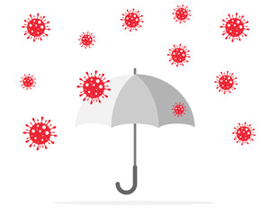 Coronavirus protection illustration. Ubrella and viruses. Defense concept. Safety during epidemic