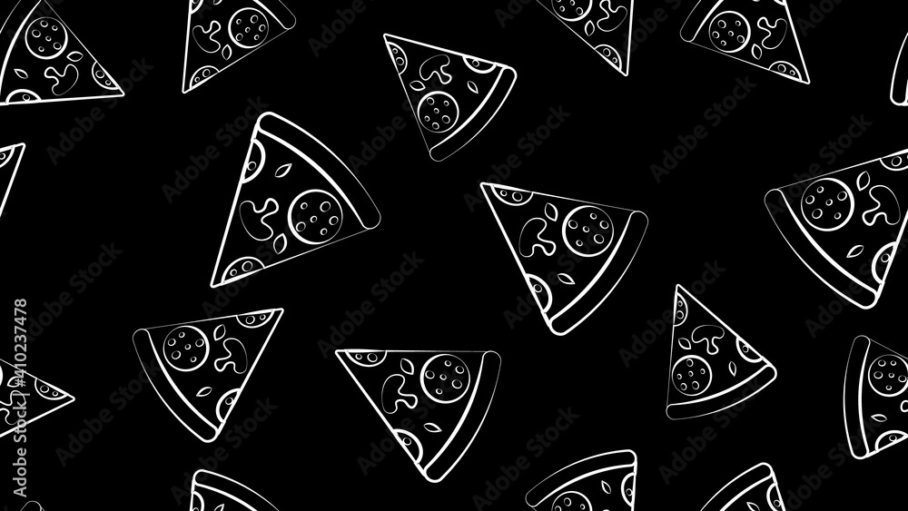 Poster pizza sketch pattern, seamless vector pattern, hand drawn sketch slice of pizza isolated on white ba