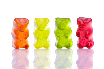 Sweet gummy bears on white background