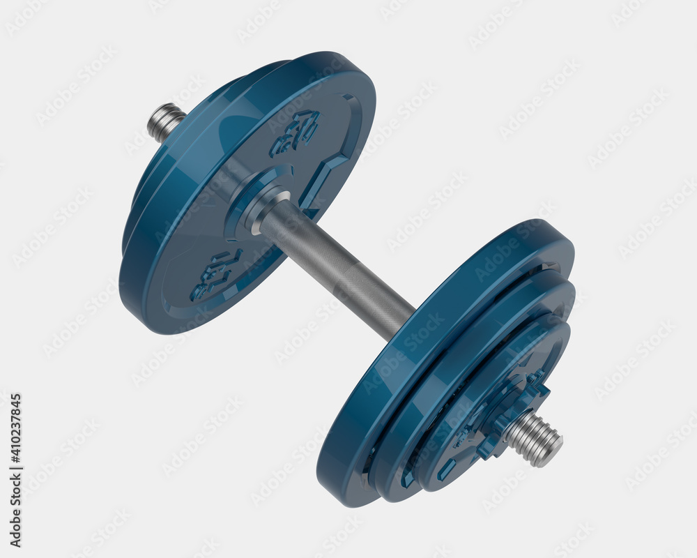 Aufkleber dumbbell with front isometric view, isolated on grey background. 3d rendering - illustration