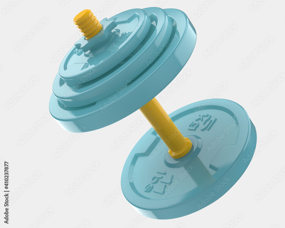 Aufkleber dumbbell with front isometric view, isolated on grey background. 3d rendering - illustration