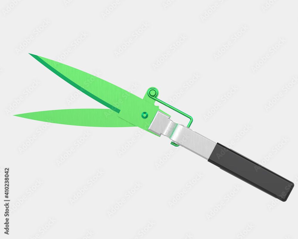 Poster gardening scissors with back three quarter view, isolated on background. 3d rendering - illustration