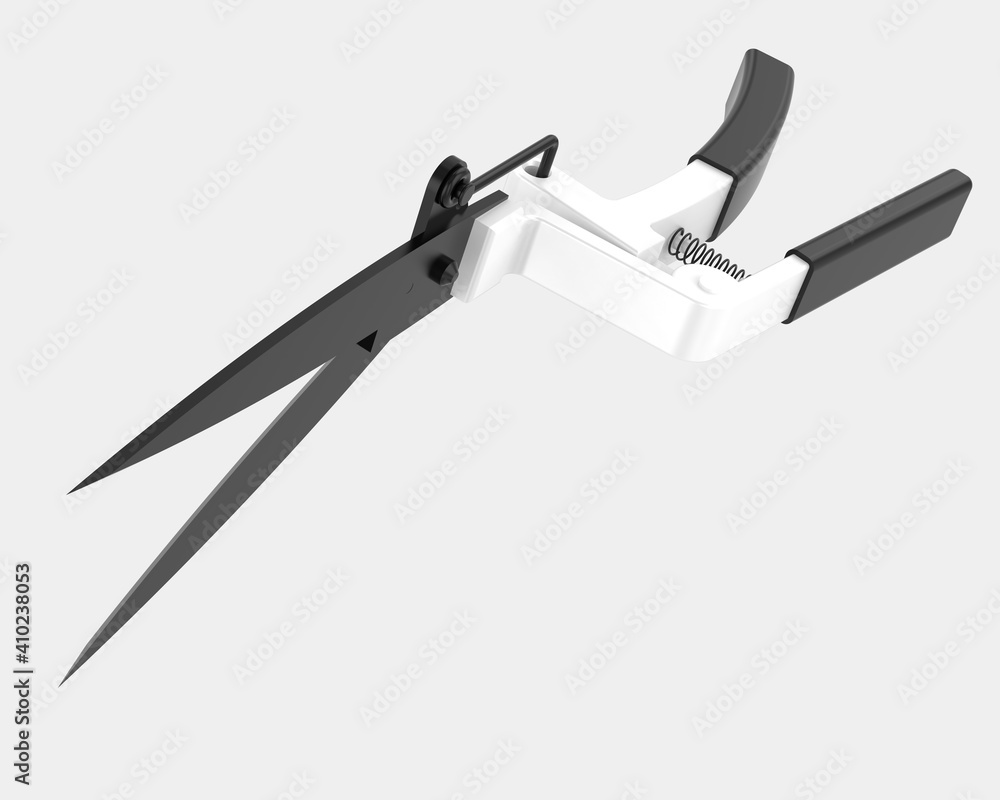 Aufkleber gardening scissors with back three quarter view, isolated on background. 3d rendering - illustration