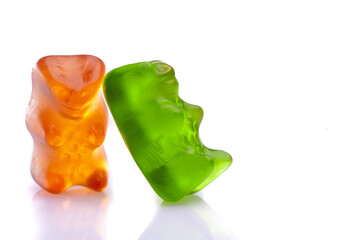 Sweet gummy bears on white background