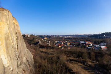 Winter Prague City from the Hill Devin in the sunny Day, Czech Republic