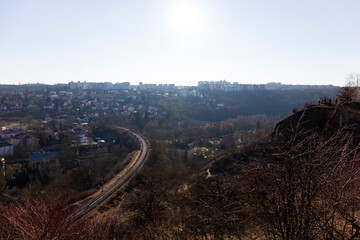 Winter Prague City from the Hill Devin in the sunny Day, Czech Republic