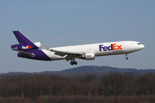 COLOGNE, GERMANY - MARCH 20, 2011: FedEx McDonnell Douglas MD-11F with registration N589UP on short final for runway 14L of Cologne Bonn Airport.