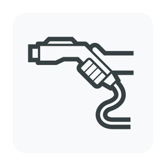 Charging connector vector icon. Device for charging battery electric or EV vehicle. Consist of cable, pin and socket install in charging point both public charging station and domestic charger.