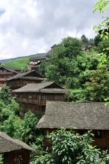 Fototapeta na wymiar China Rice Field Houses in Beautiful Rice Terraces. Longji Rice Terrace Houses. 