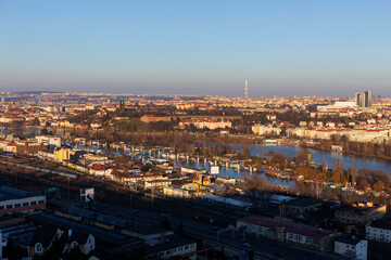 Winter Prague City from the Hill Devin in the sunny Day, Czech Republic