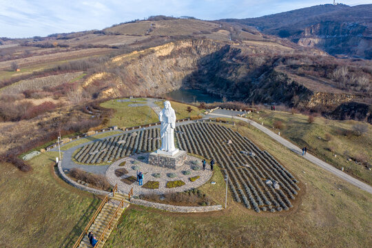 Hungary - Tarcal, Statue of Blessed Christ from drone view