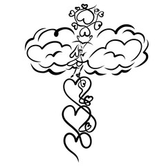 girl through a large cloud reaches the sun, a ladder of love