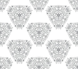 Geometric vector seamless pattern with plant natural elements on a white background. This abstract geometric seamless pattern is good for textiles, paper, background for cards and invitations 