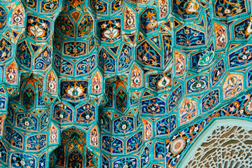 Beautiful blue decoration of the inside of portal of Saint Petersburg Mosque