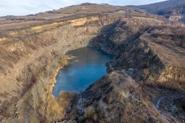 Fototapeta na wymiar Hungary - Small lake near Tarcal from drone view