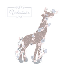 Cute Cartoon Giraffe with flowers