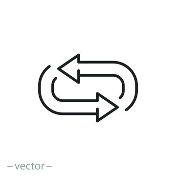 Repeat Or Return Flow Icon, Arrow Refresh Or Branching, Exchange Pivot, Oval Switch, Thin Line Symbol On White Background - Editable Stroke Vector Illustration Eps10