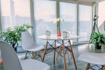 A nice bright living area in a chic furnished apartment loft