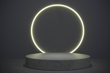 Black wall concrete circle display and circle light