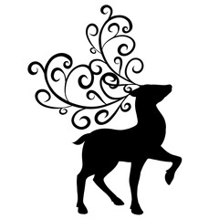 black silhouette of a graceful deer with ornate antlers