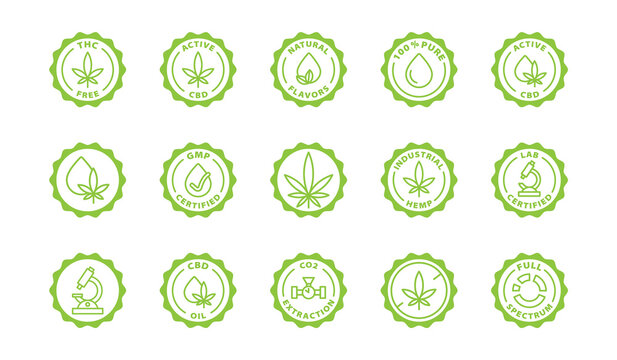 Green Cbd Hemp Cannabis Icon Set