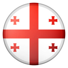 Obraz premium Glass light ball with flag of Georgia. Round sphere, template icon. Georgian national symbol. Glossy realistic ball, 3D abstract vector illustration highlighted on a white background. Big bubble.