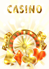 Casino vip invitation card with roulette and poker elements , vector illustration
