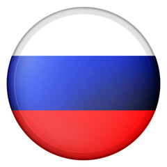 Glass light ball with flag of Russia. Round sphere, template icon. Russian national symbol. Glossy realistic ball, 3D abstract vector illustration highlighted on a white background. Big bubble.