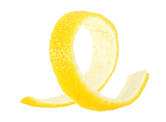 Cocktail ingredient - spiral lemon peel isolated on a white background. Citron.