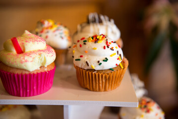 Beautiful Colorful Sweet Wedding Cake Cupcake Decor Closeup Image at Event Space