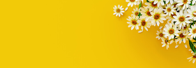White flowers on yellow spring background 3D Rendering - Powered by Adobe