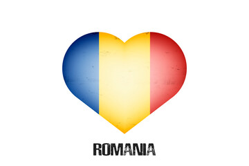 Heart with romaniane national flag colors. Flag of Romania in the form of a heart made on an isolated background. Design pattern for greeting card on an Valentines day. Vector illustration