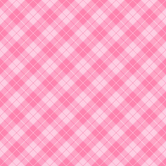 Fototapeta premium Diagonal tartan Valentines day plaid. Scottish pattern in pink and black cage. Scottish cage. Traditional Scottish checkered background. Seamless fabric texture. Vector illustration