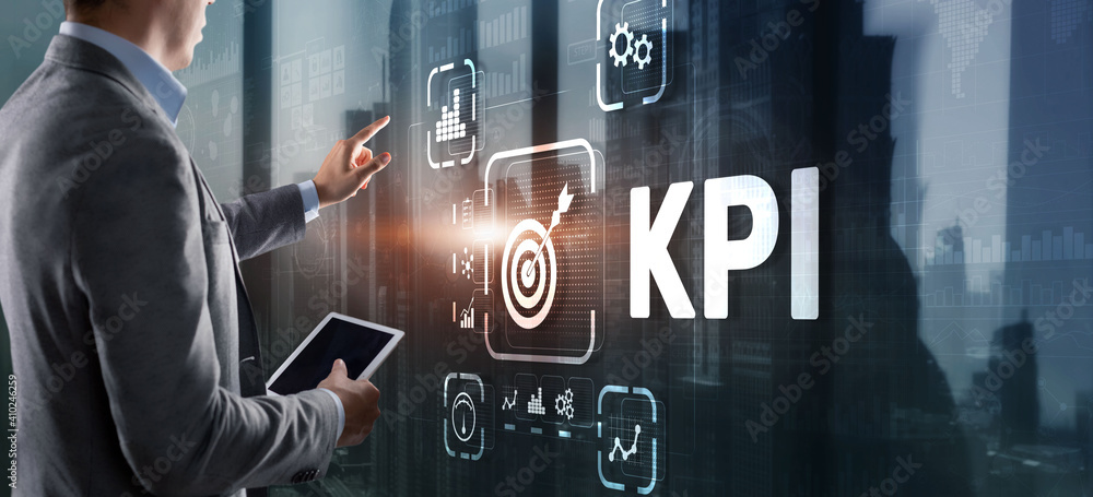 Poster kpi key performance indicator business internet technology concept on virtual screen.