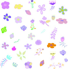 Seamless pattern with colorful spring flowers. yellow, blue, pink colors.