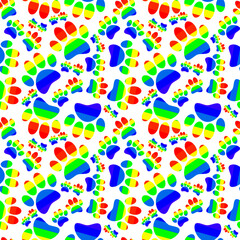 Rainbow Dog Paw Prints Colorful Background