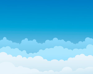 Blue background with white clouds.