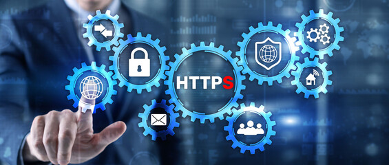 HTTPS inscription background. Internet security concept 2021. - obrazy, fototapety, plakaty